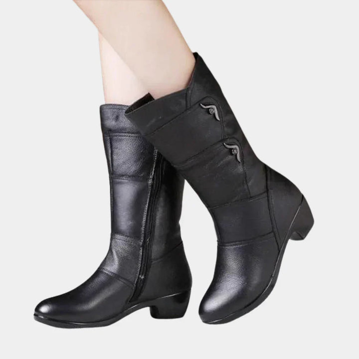 Karen | Refined Zip-Up Knee High Block Heel Boots