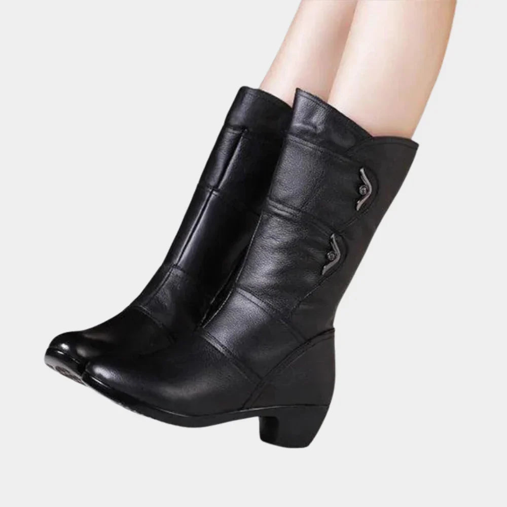 Karen | Refined Zip-Up Knee High Block Heel Boots