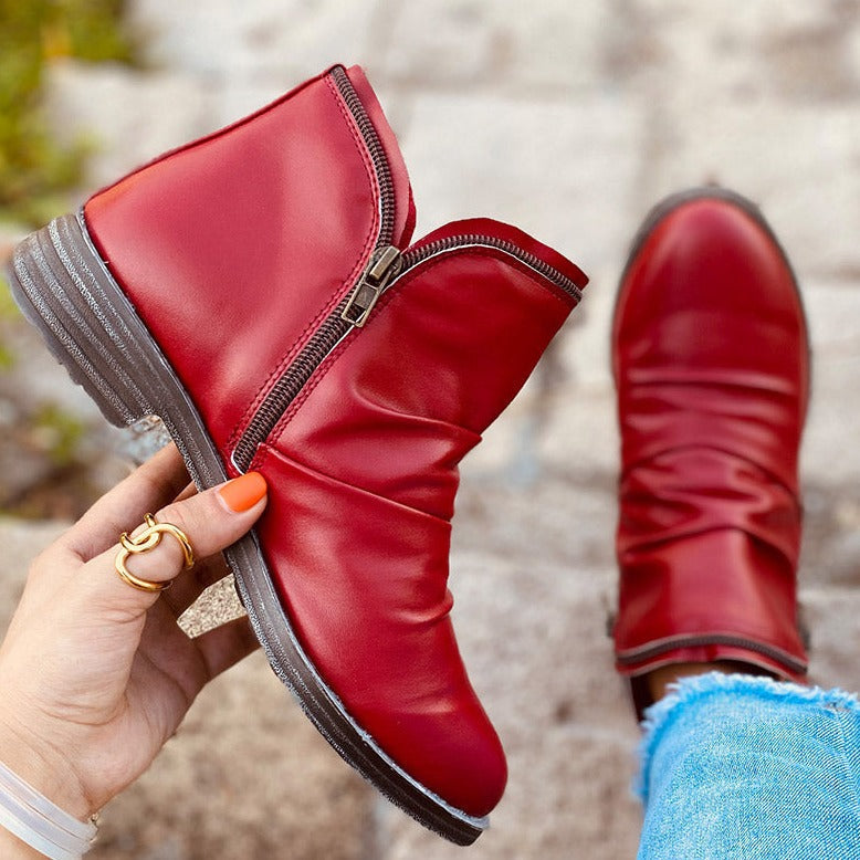 Katherine | Chic Side Zip Ruched Ankle Boots