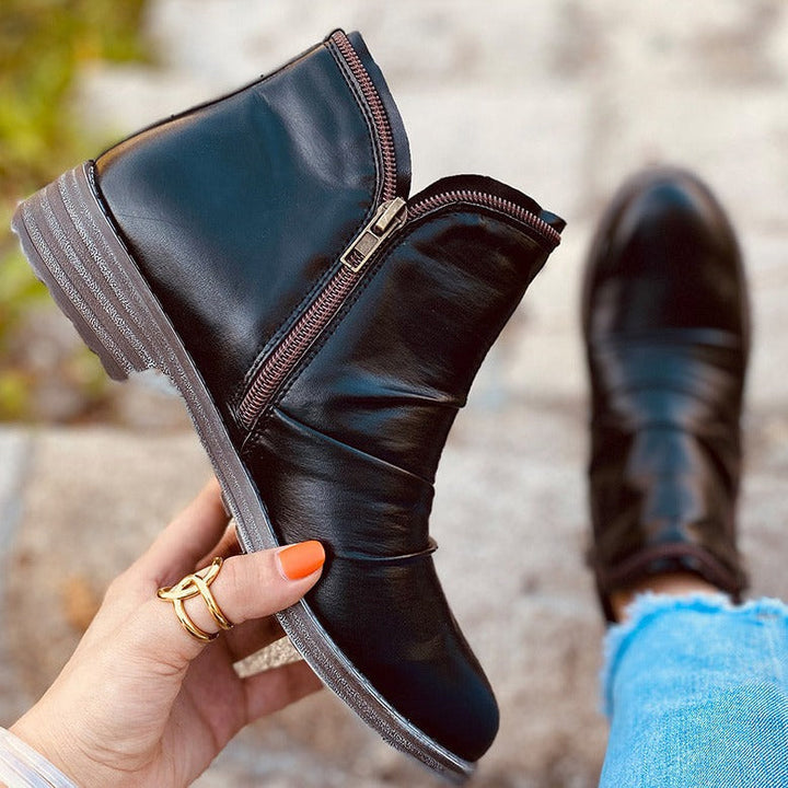 Katherine | Chic Side Zip Ruched Ankle Boots