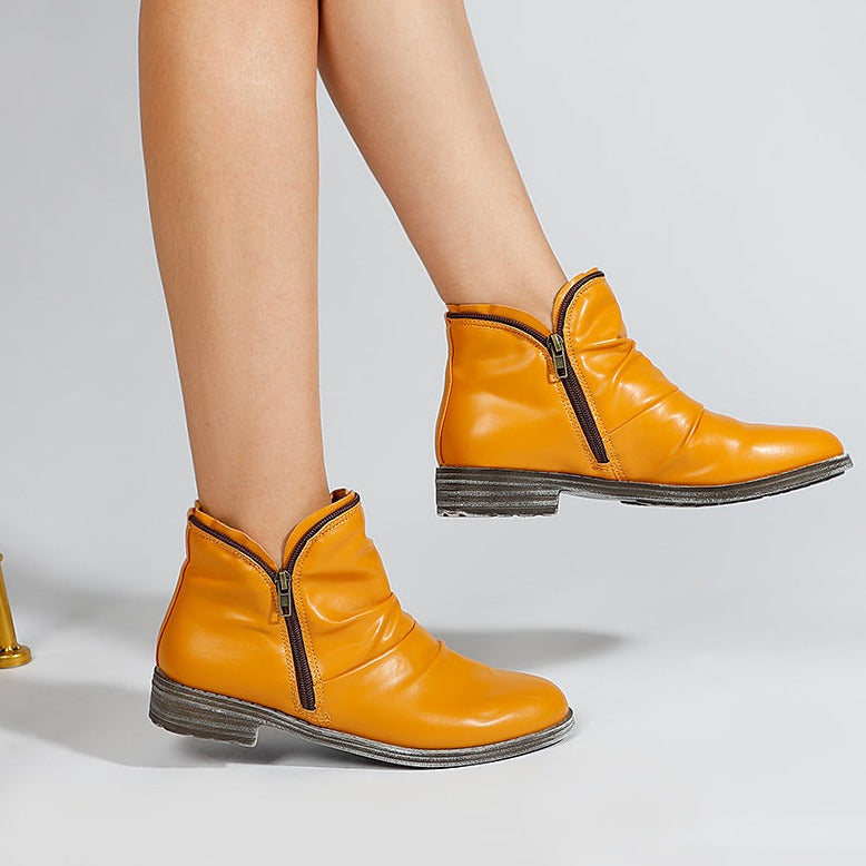 Katherine | Chic Side Zip Ruched Ankle Boots