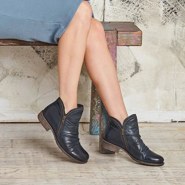 Katherine | Chic Side Zip Ruched Ankle Boots