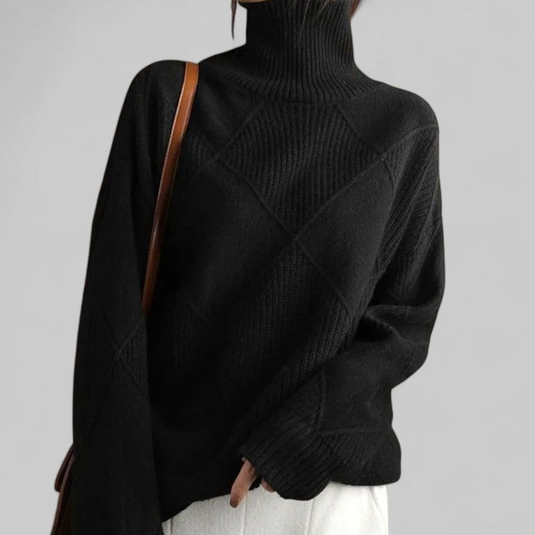 Katherine | Classic Oversized Diamond-Knit Turtleneck Sweater