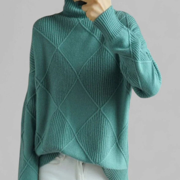 Katherine | Classic Oversized Diamond-Knit Turtleneck Sweater