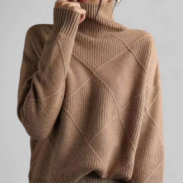 Katherine | Classic Oversized Diamond-Knit Turtleneck Sweater