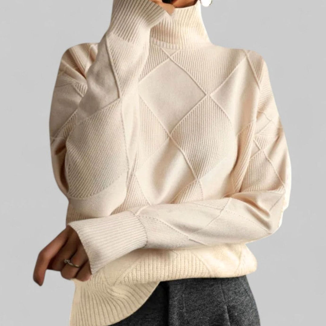 Katherine | Classic Oversized Diamond-Knit Turtleneck Sweater