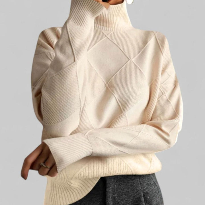Katherine | Classic Oversized Diamond-Knit Turtleneck Sweater