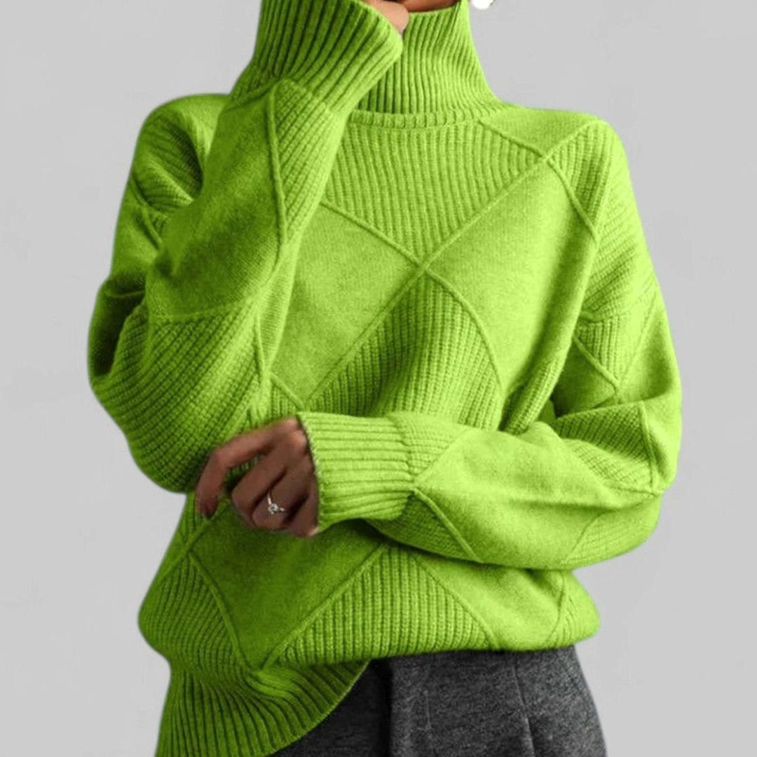 Katherine | Classic Oversized Diamond-Knit Turtleneck Sweater
