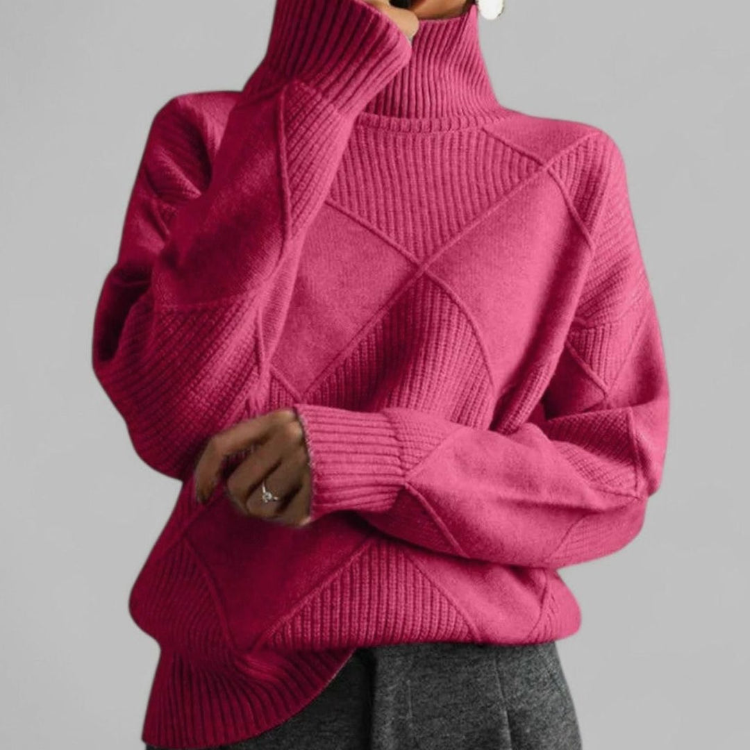 Katherine | Classic Oversized Diamond-Knit Turtleneck Sweater