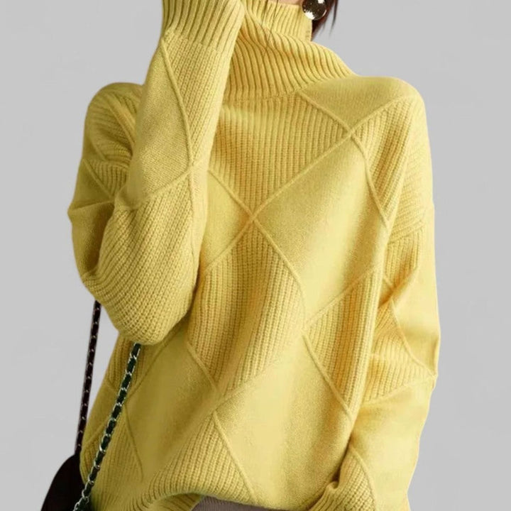 Katherine | Classic Oversized Diamond-Knit Turtleneck Sweater