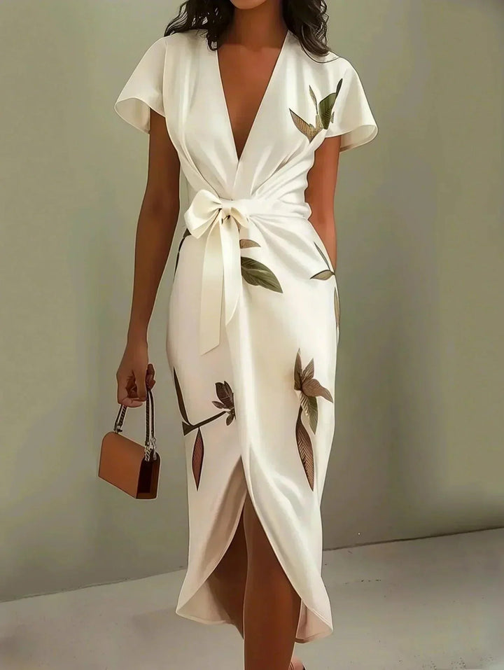 Katherine | Classic Wrap Floral Fall Wedding Guest Midi Dress