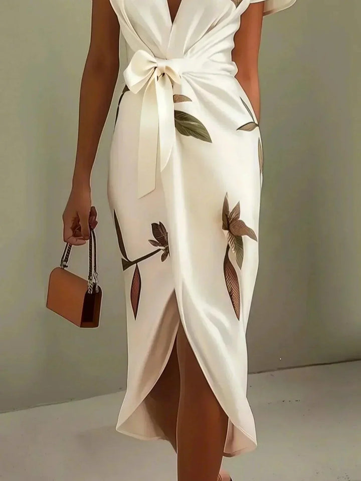 Katherine | Classic Wrap Floral Fall Wedding Guest Midi Dress