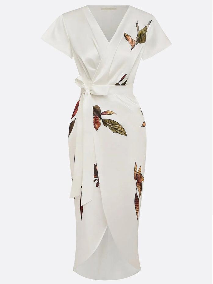 Katherine | Classic Wrap Floral Fall Wedding Guest Midi Dress