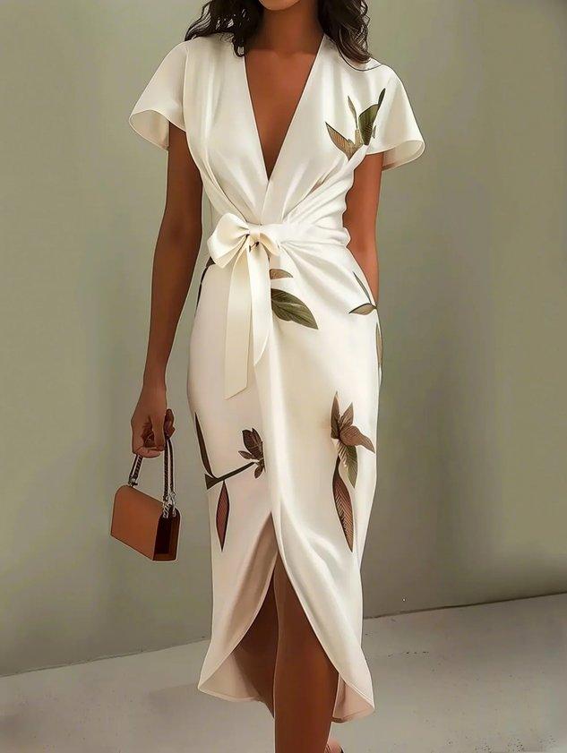 Katherine | Classic Wrap Floral Fall Wedding Guest Midi Dress