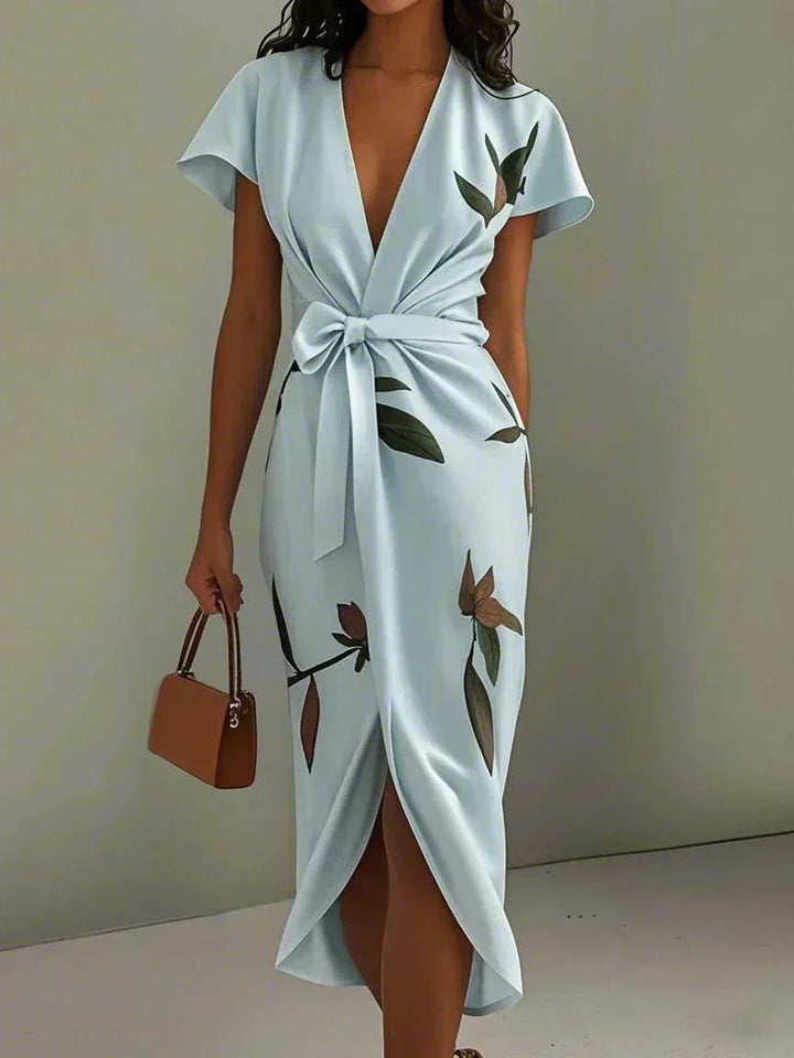 Katherine | Classic Wrap Floral Fall Wedding Guest Midi Dress