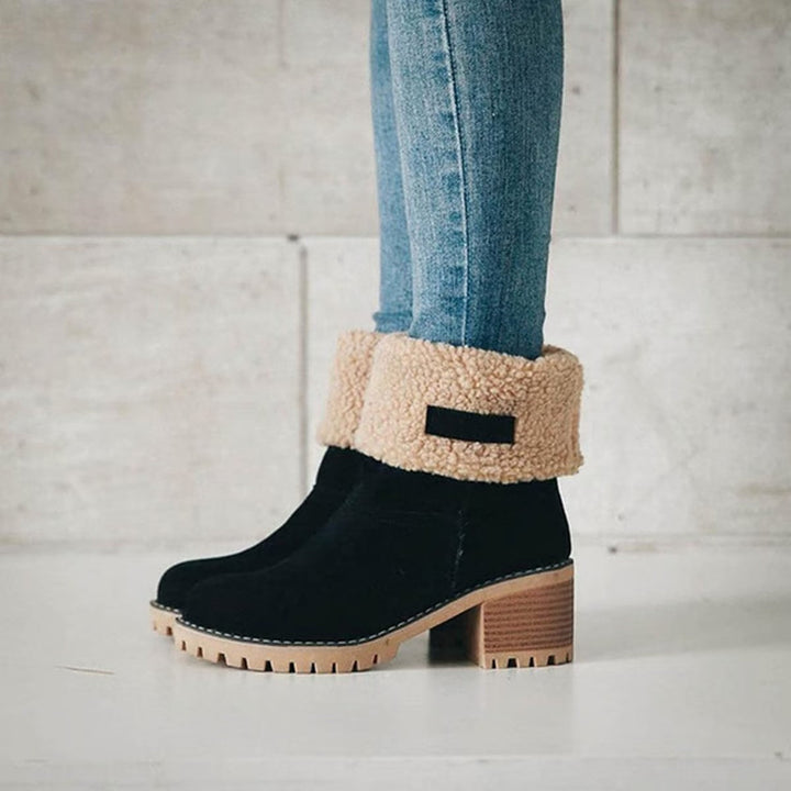 Katherine | Cozy Cuffed Block Heel Winter Boots Women