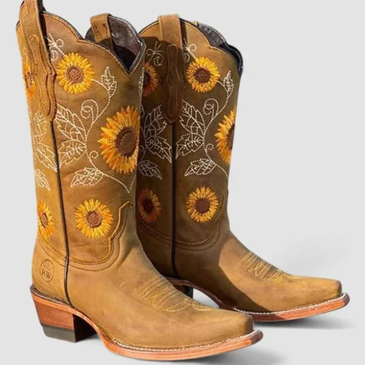 Katherine | Effortless Sunflower Embroidered Cowboy Boots
