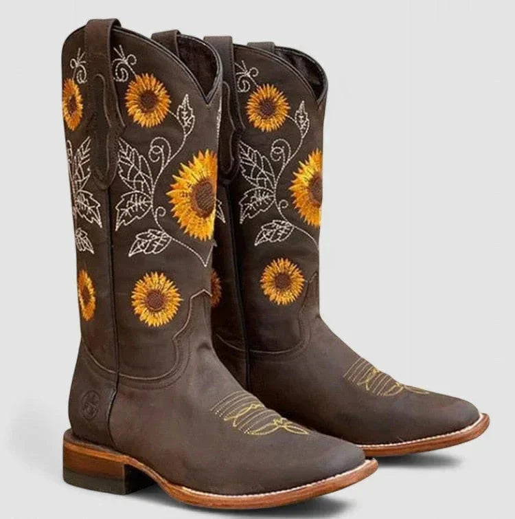 Katherine | Effortless Sunflower Embroidered Cowboy Boots