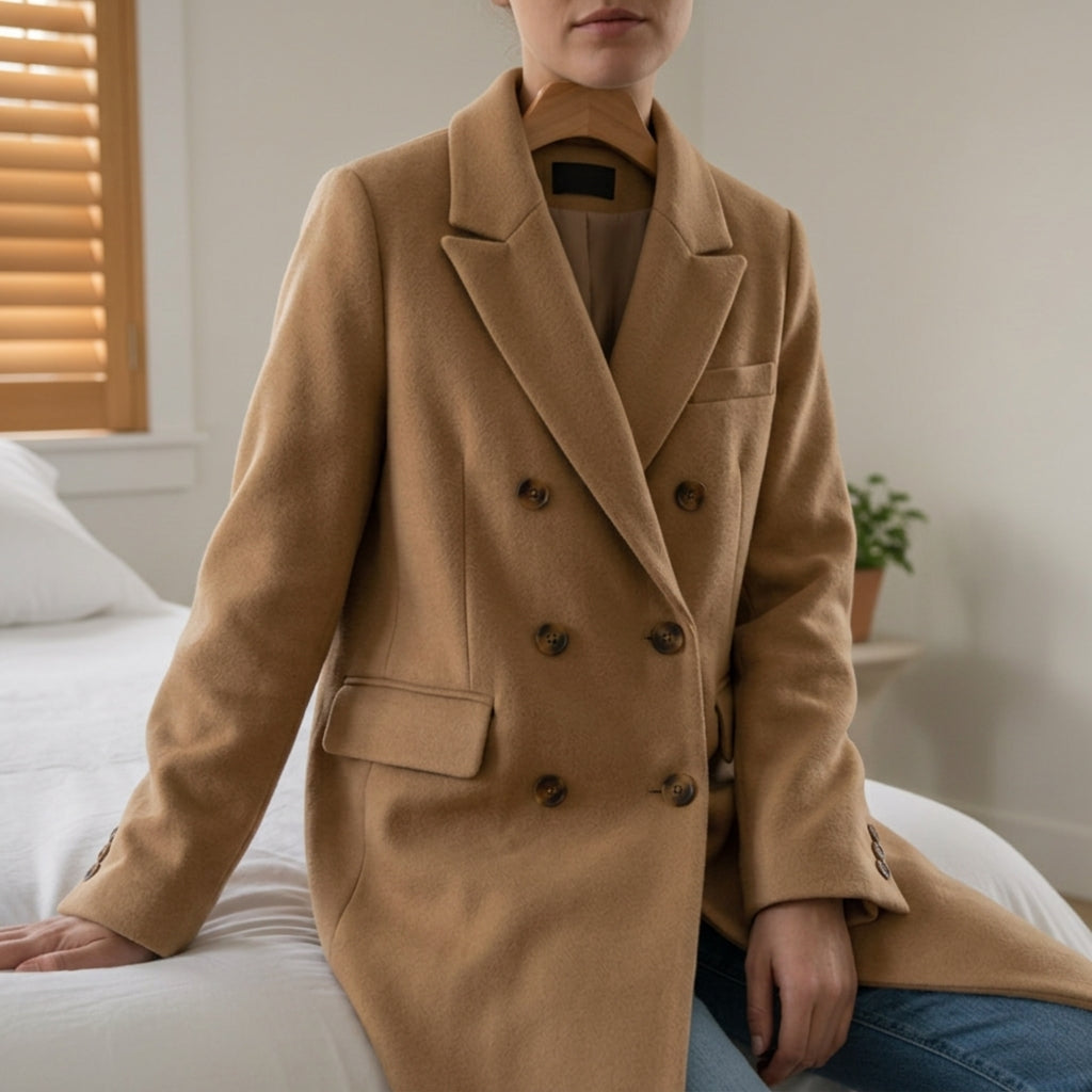 Katherine | Elegant Double-Breasted Camel Coat