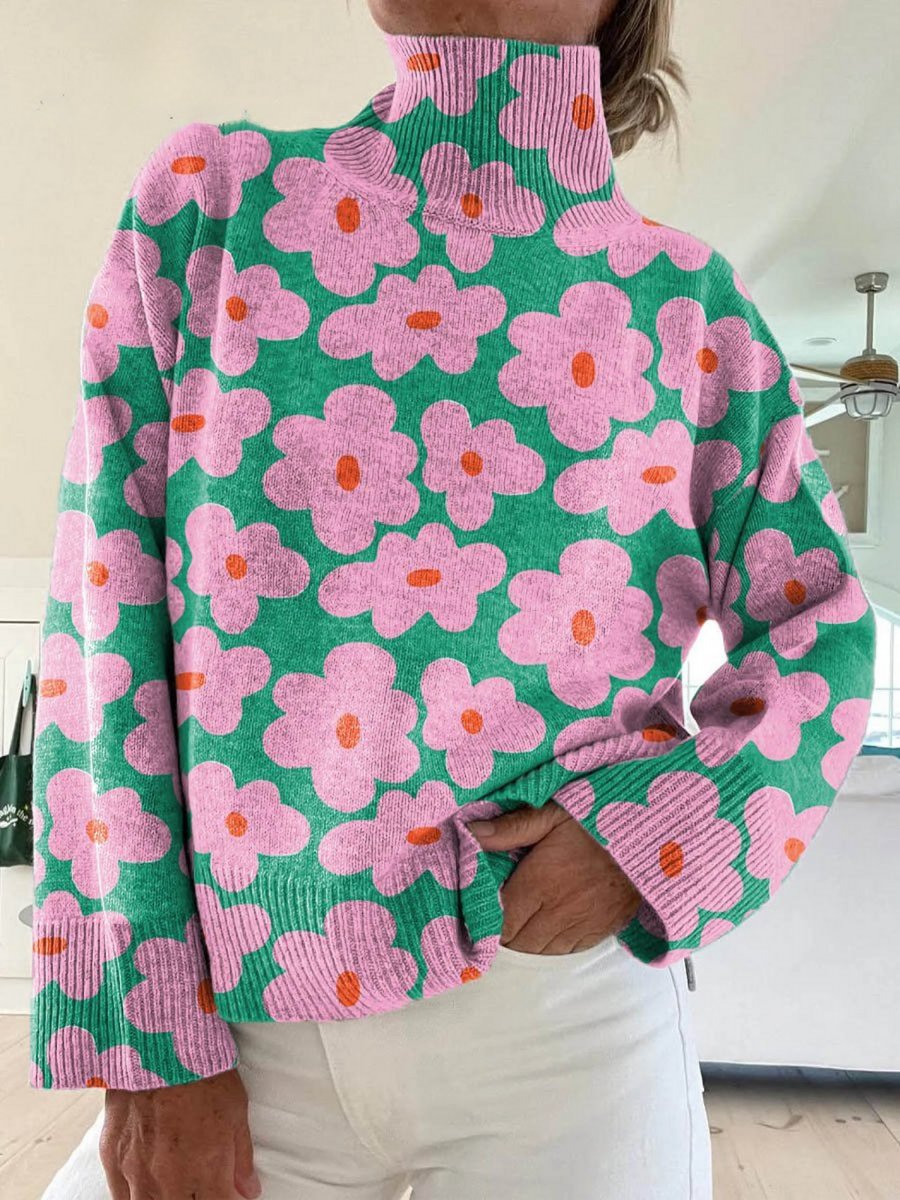 Katherine | Floral Print Oversized Turtleneck Sweater