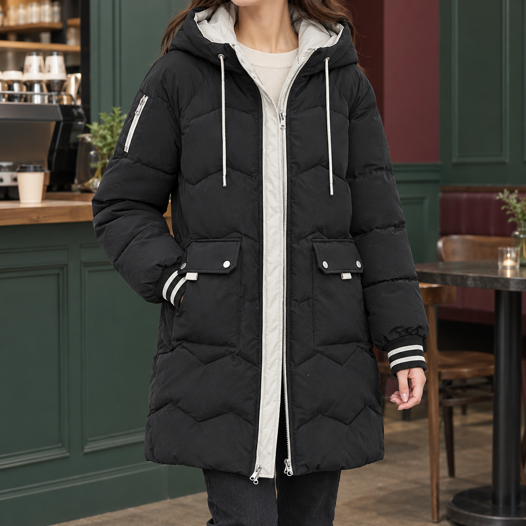 Katherine | Refined Hooded Longline Quilted Puffer Jacket