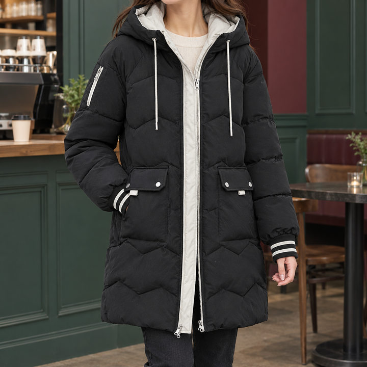 Katherine | Refined Hooded Longline Quilted Puffer Jacket