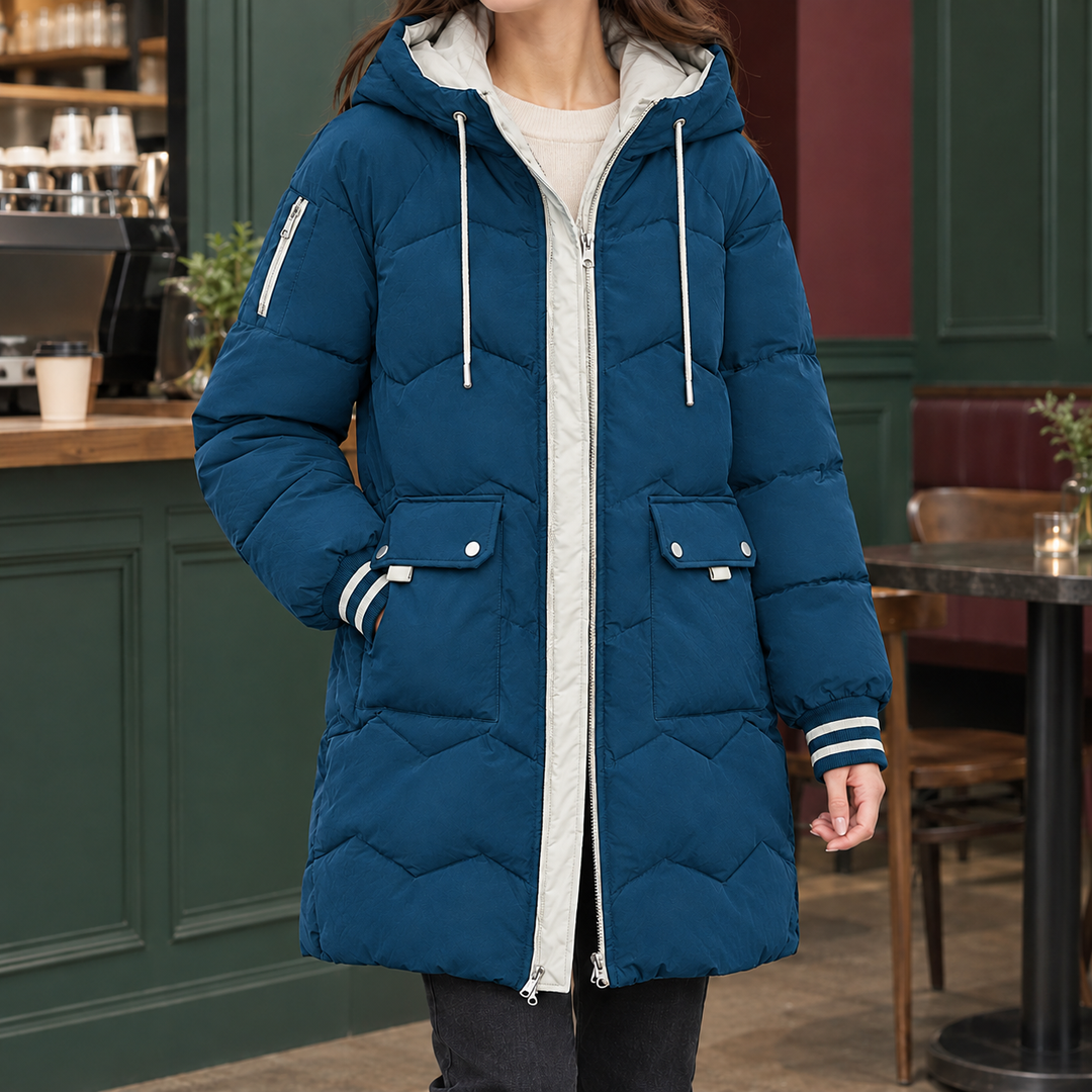 Katherine | Refined Hooded Longline Quilted Puffer Jacket