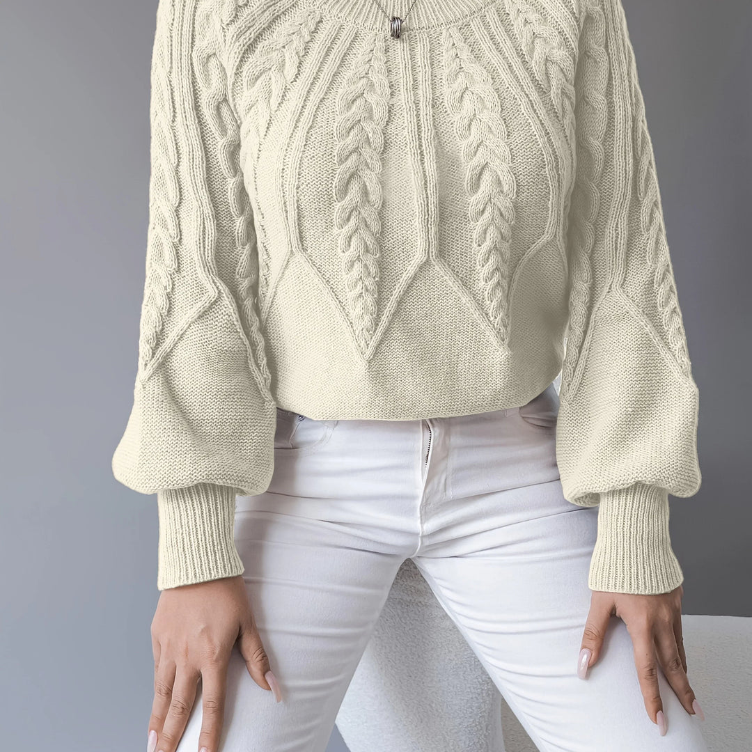 Katherine | Sophisticated Cropped Cable Knit Sweater with Lantern Sleeves