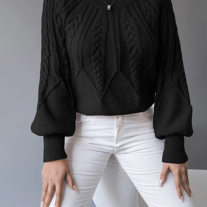 Katherine | Sophisticated Cropped Cable Knit Sweater with Lantern Sleeves