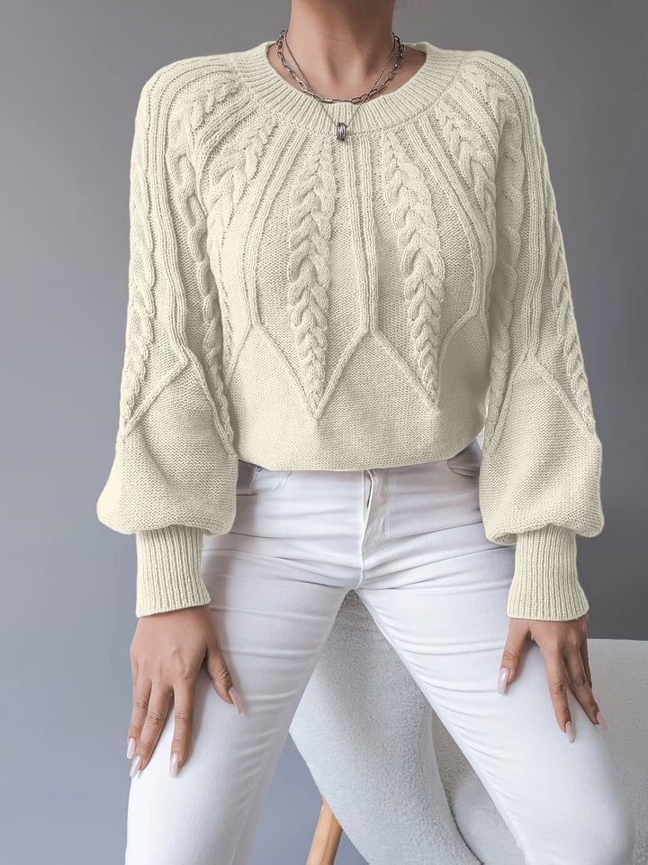Katherine | Sophisticated Cropped Cable Knit Sweater with Lantern Sleeves