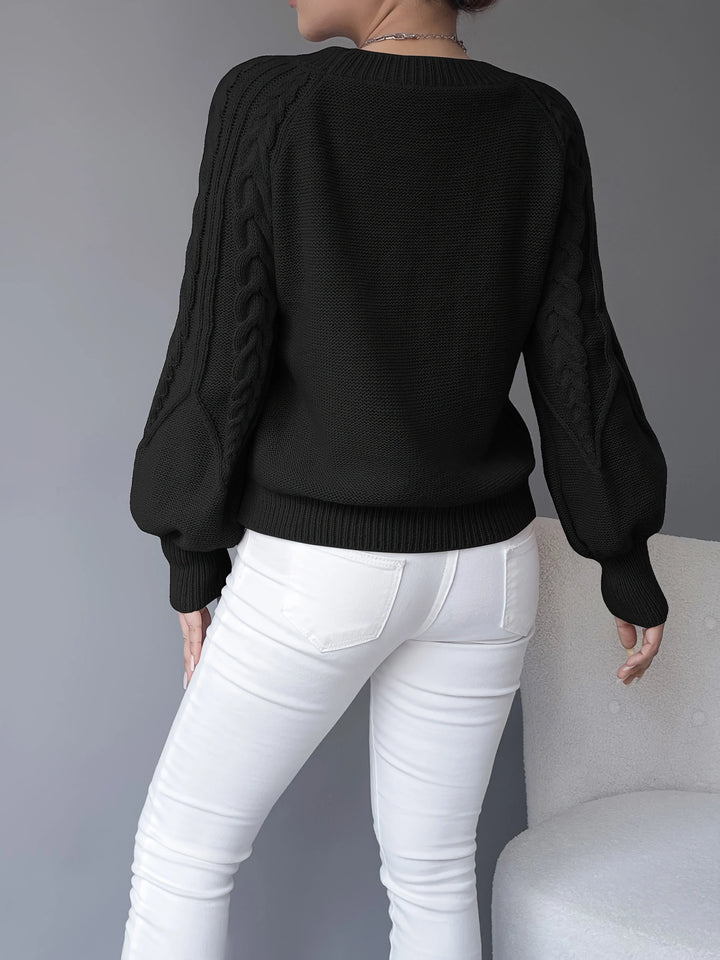 Katherine | Sophisticated Cropped Cable Knit Sweater with Lantern Sleeves