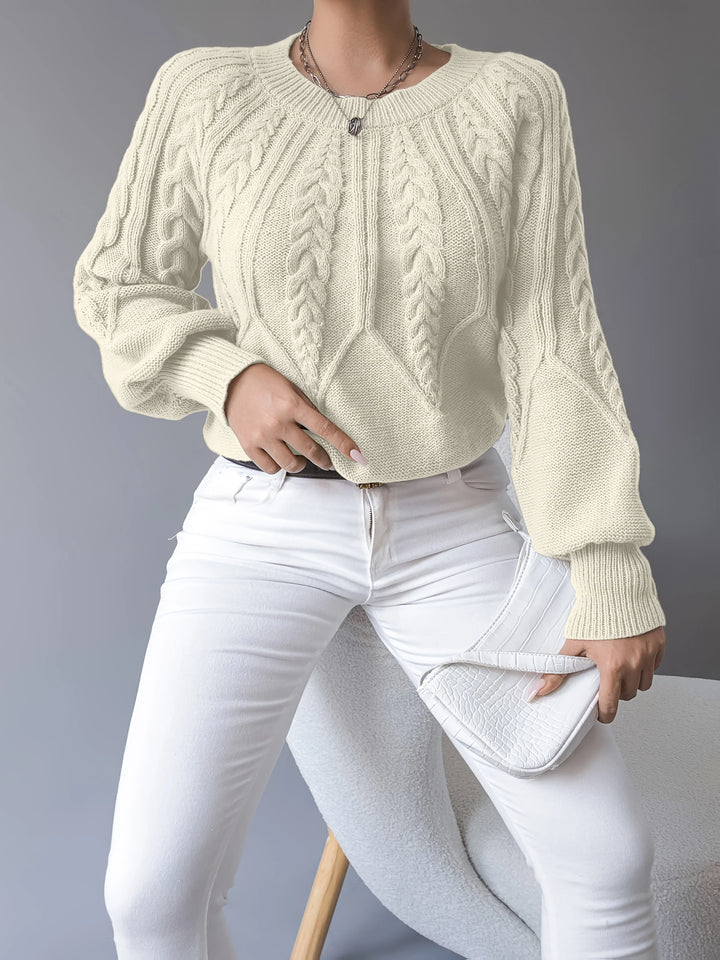 Katherine | Sophisticated Cropped Cable Knit Sweater with Lantern Sleeves