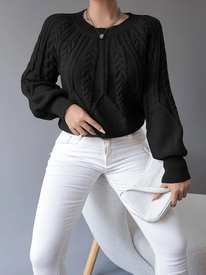 Katherine | Sophisticated Cropped Cable Knit Sweater with Lantern Sleeves
