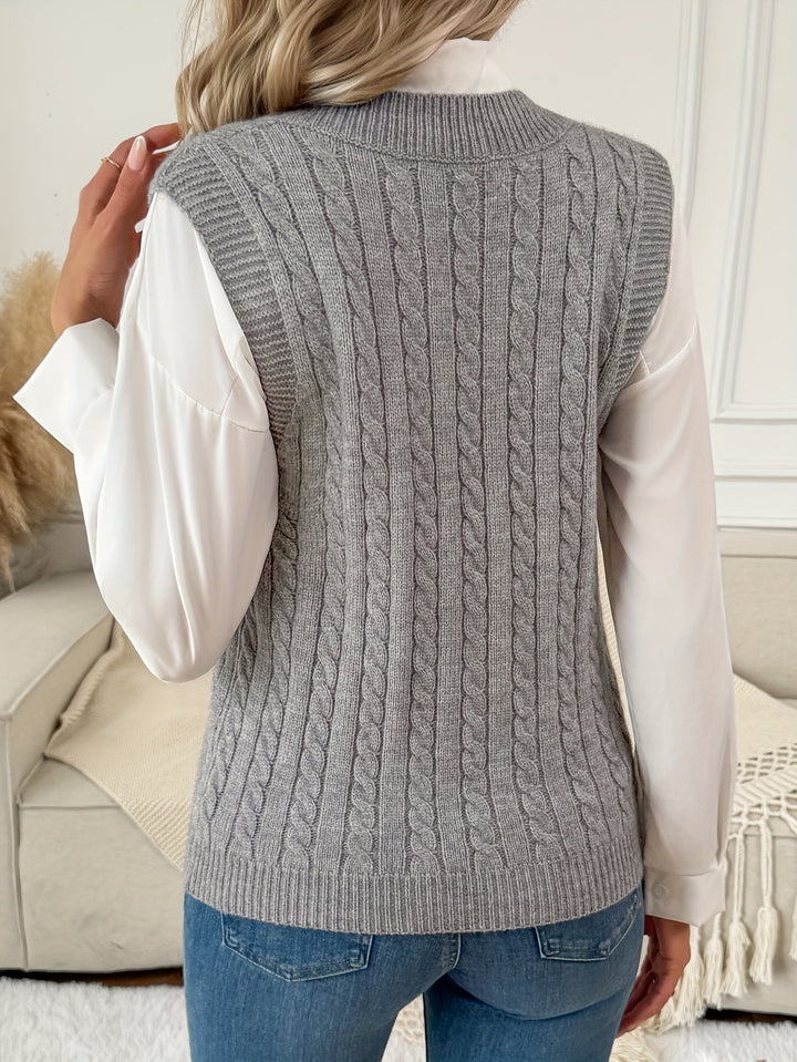 Kathleen | Chic Cable Knit V Neck Sweater Vest
