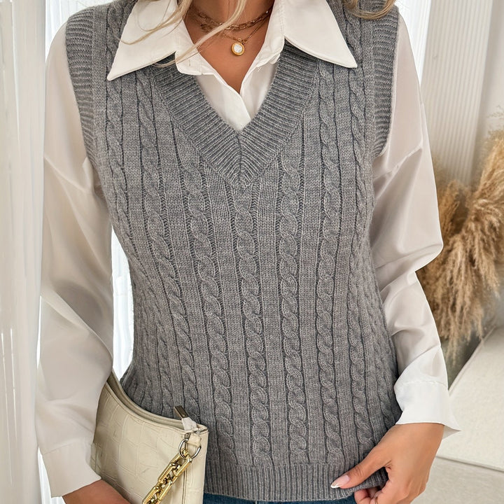 Kathleen | Chic Cable Knit V Neck Sweater Vest