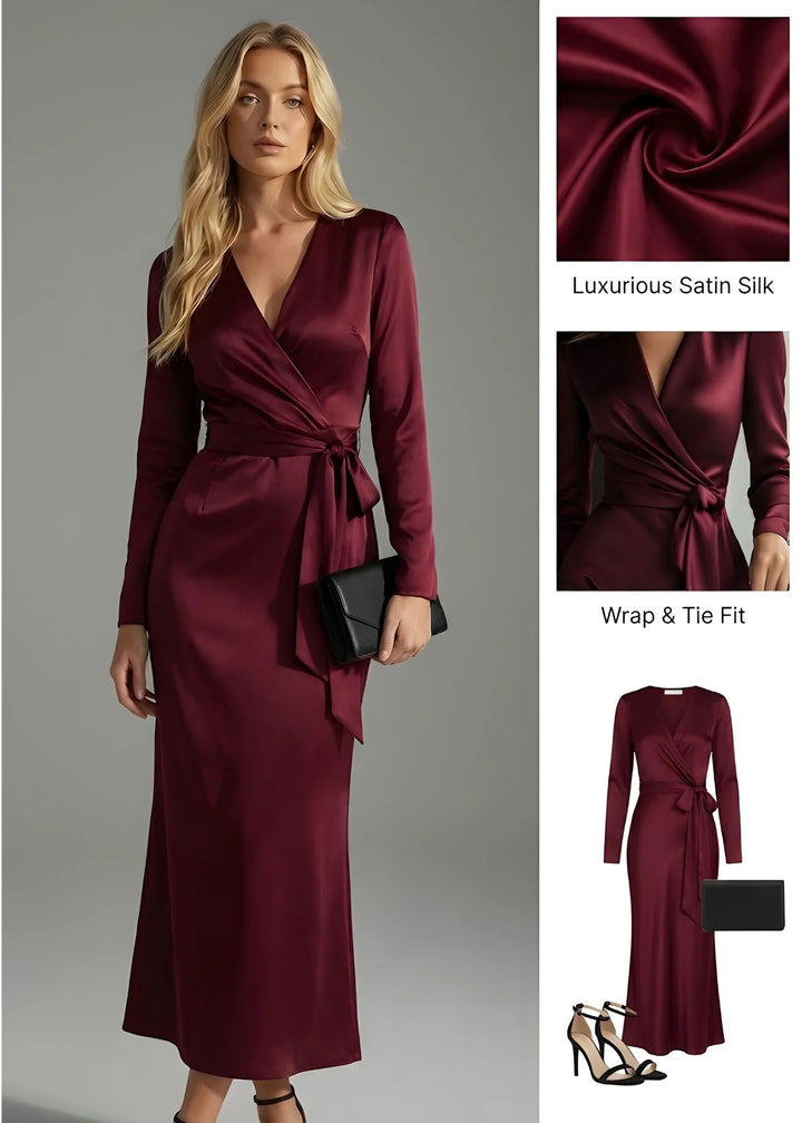 Kathleen | Chic Wrap V-Neck Fall Wedding Guest Maxi Dress