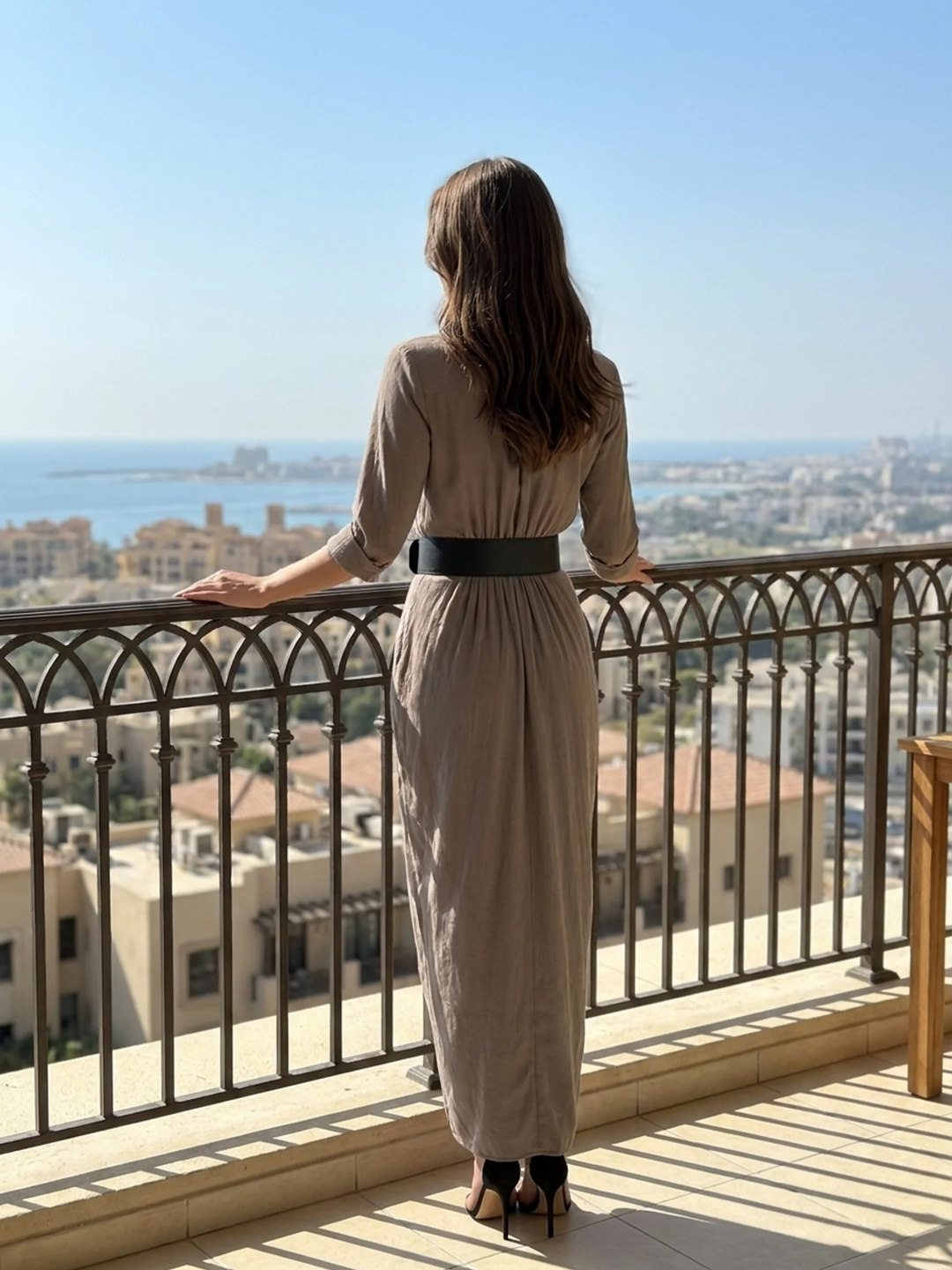Kathleen | Sophisticated Belted Shirt Collar Fall Wedding Guest Dress