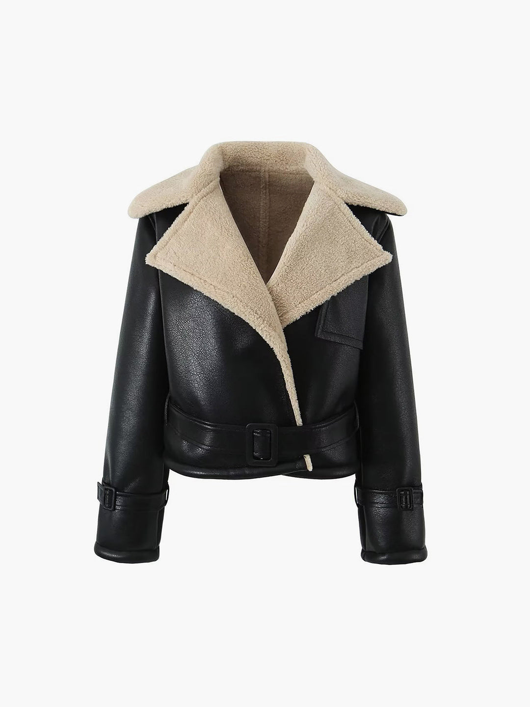 Kathryn | Elegant Sherpa Lined Shearling Moto Jacket