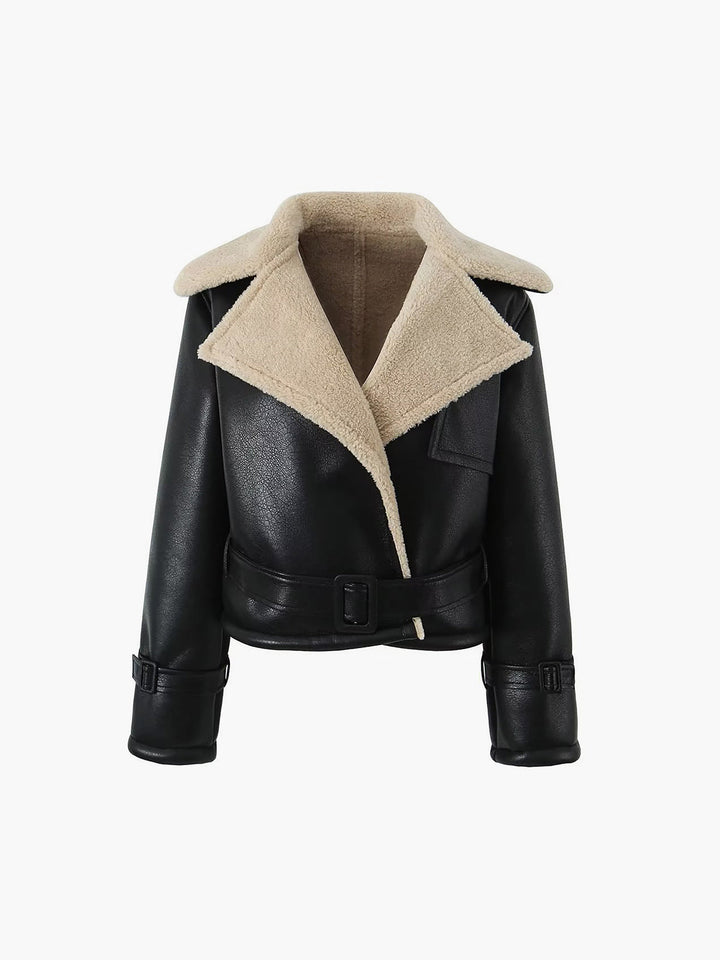 Kathryn | Elegant Sherpa Lined Shearling Moto Jacket