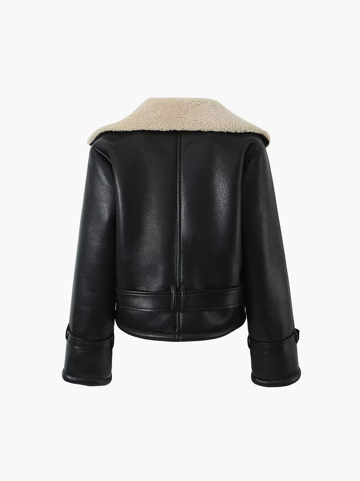 Kathryn | Elegant Sherpa Lined Shearling Moto Jacket