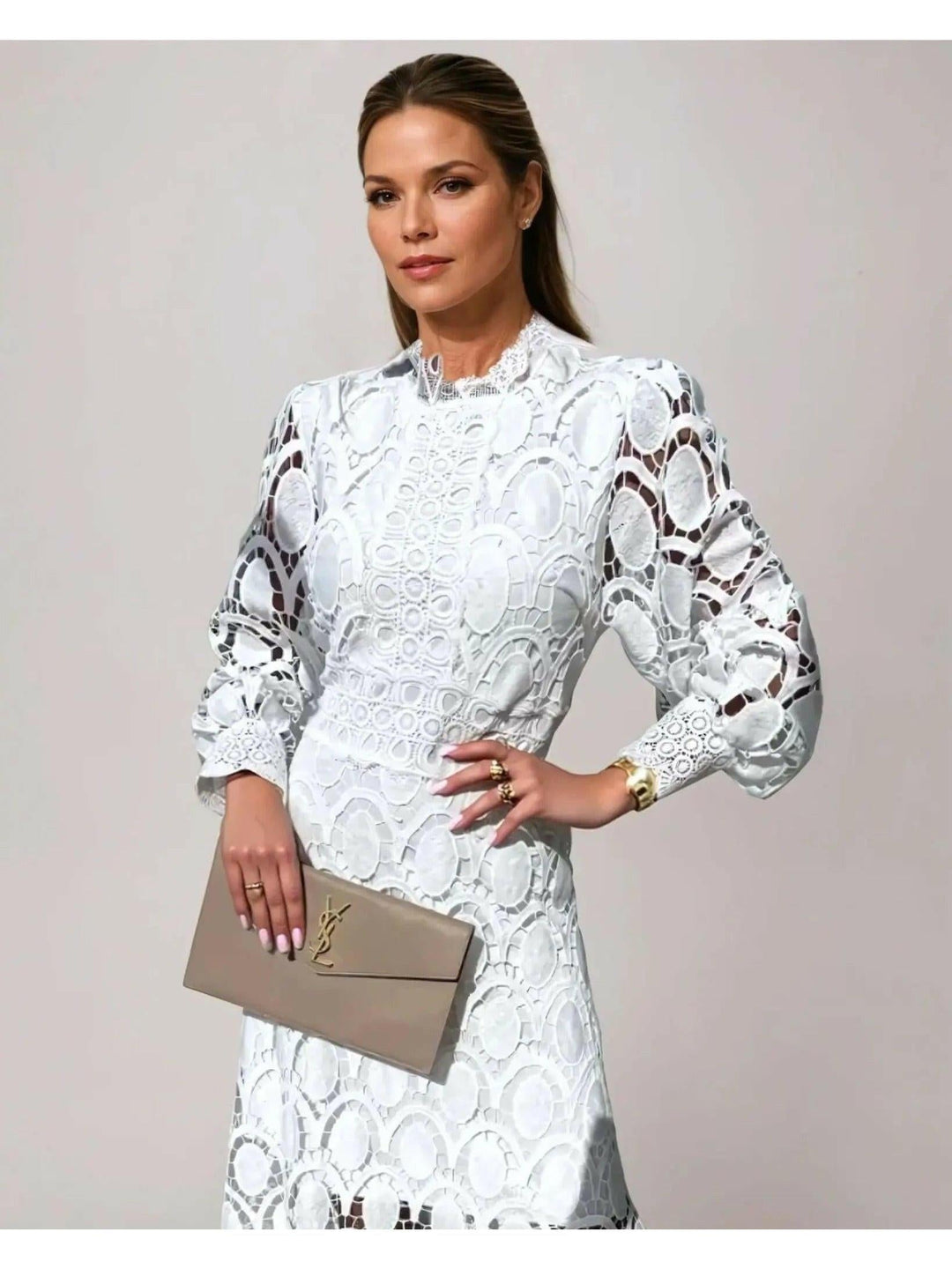 Kathryn | Relaxed Lace Mock Neck Fall Wedding Guest Maxi Dress
