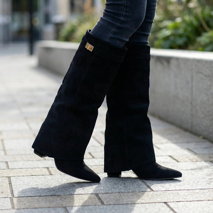 Kathryn | Timeless Fold-Over Pointed Toe Knee High Boots