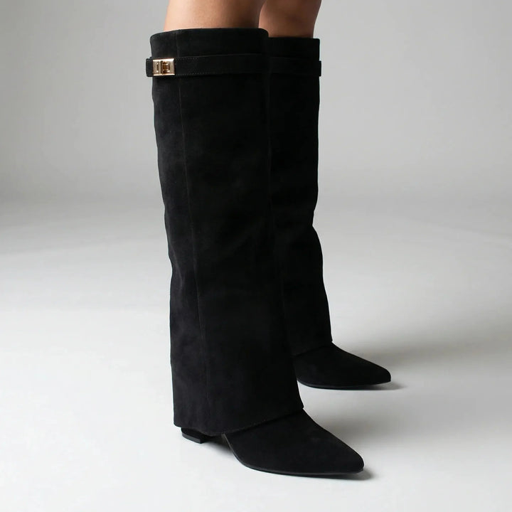 Kathryn | Timeless Fold-Over Pointed Toe Knee High Boots