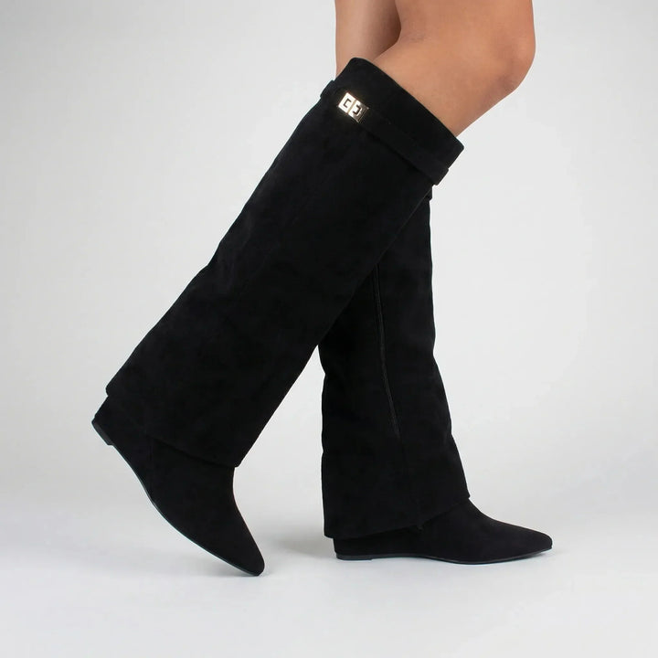 Kathryn | Timeless Fold-Over Pointed Toe Knee High Boots