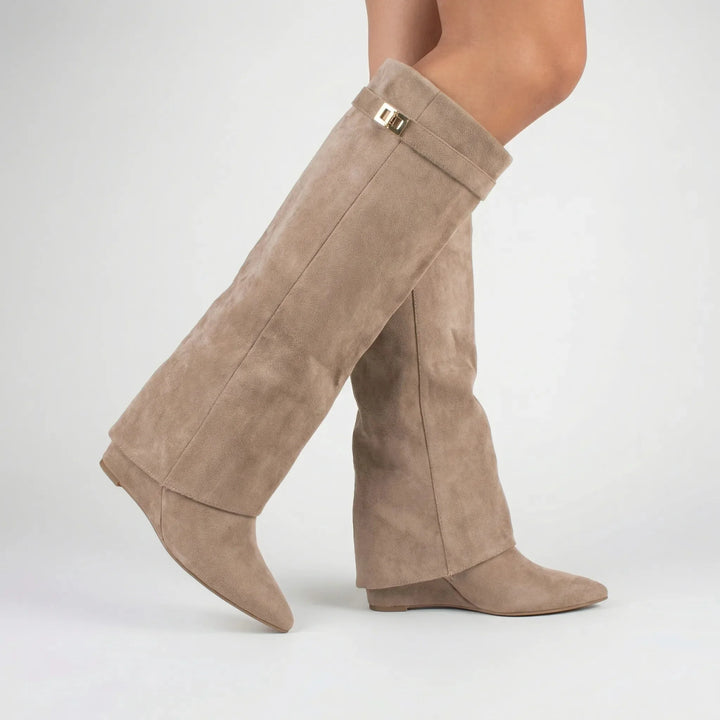 Kathryn | Timeless Fold-Over Pointed Toe Knee High Boots