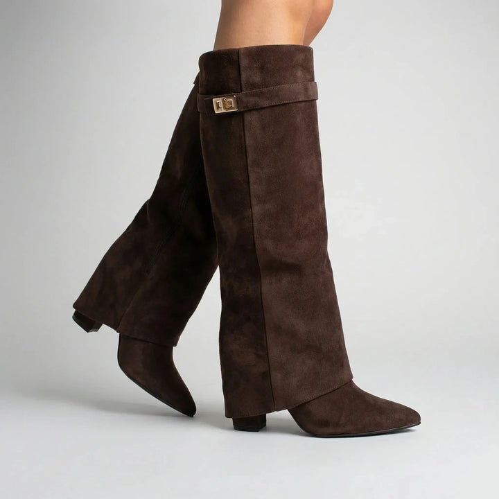 Kathryn | Timeless Fold-Over Pointed Toe Knee High Boots