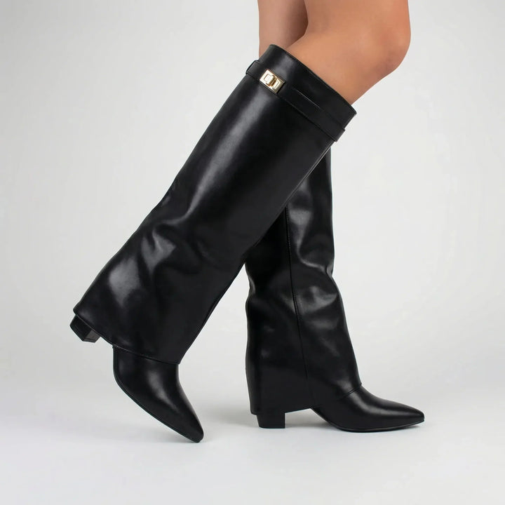 Kathryn | Timeless Fold-Over Pointed Toe Knee High Boots