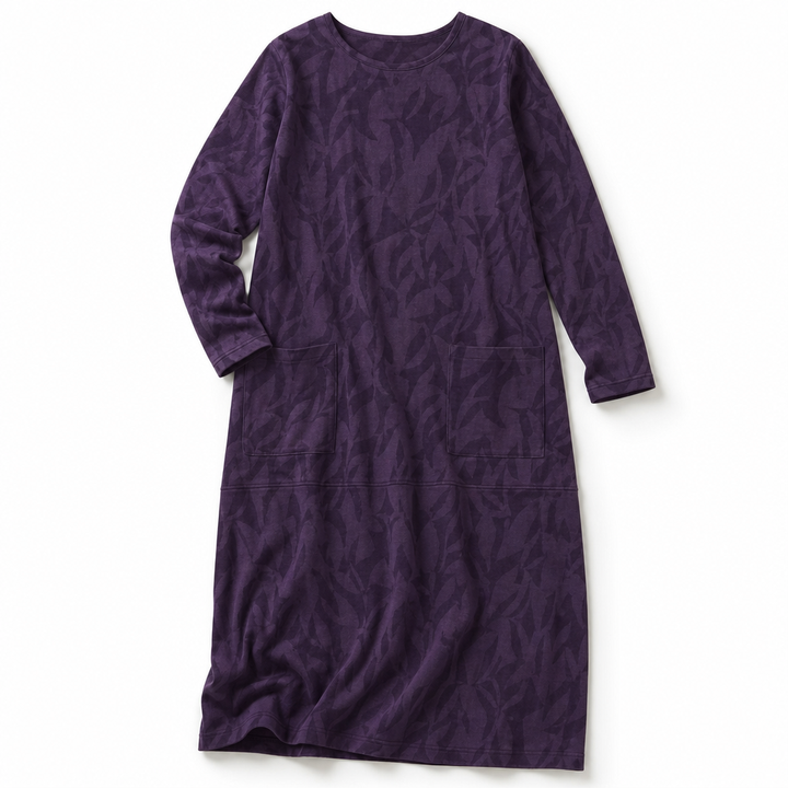 Kayla | Chic Leaf Print Midi Sweater Dress with Pockets