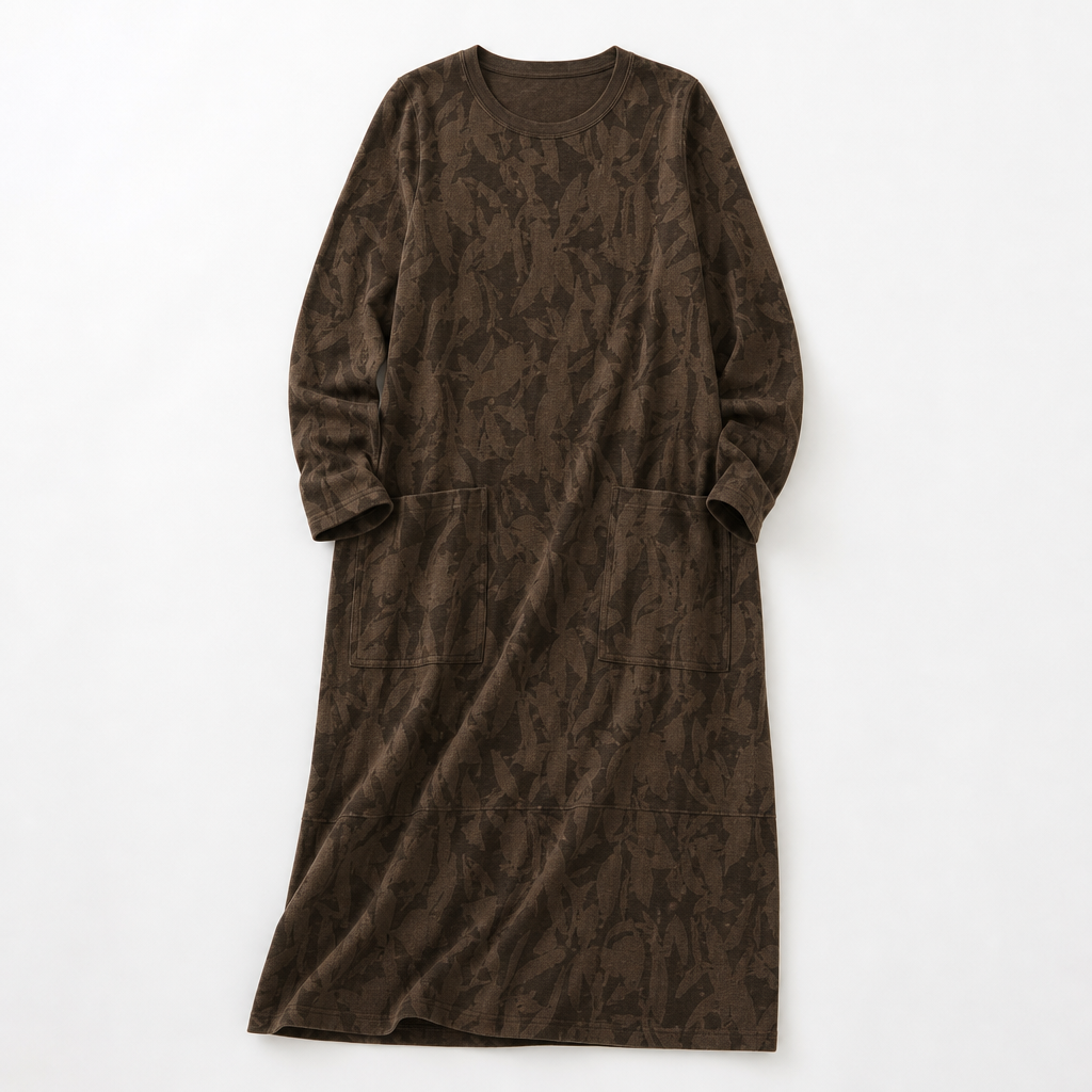 Kayla | Chic Leaf Print Midi Sweater Dress with Pockets