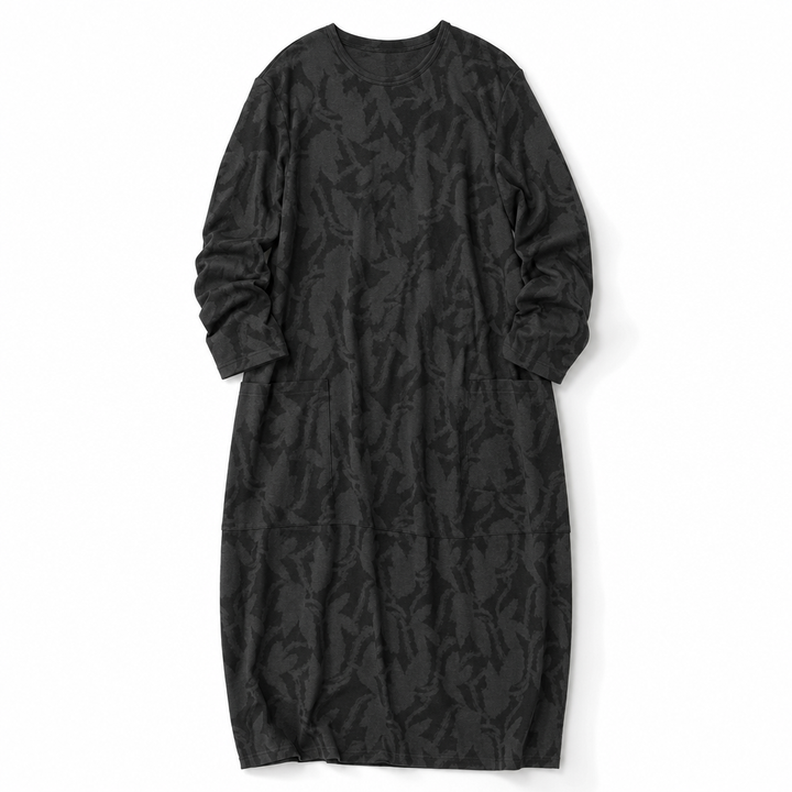 Kayla | Chic Leaf Print Midi Sweater Dress with Pockets